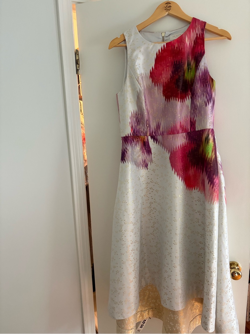 Ted Baker White Dress with Pink, Purple & Green Watercolor Floral